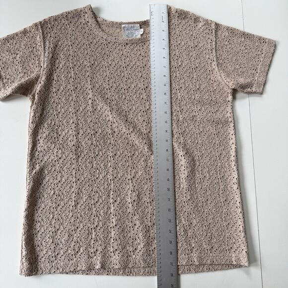 Vintage Pierre Cardin Eyelet Lace Top Parisian Casual Taupe Cotton Nylon Women M - Picture 8 of 10